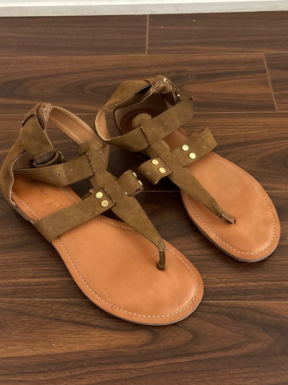 Women's Brown Suede T-Strap Sandals